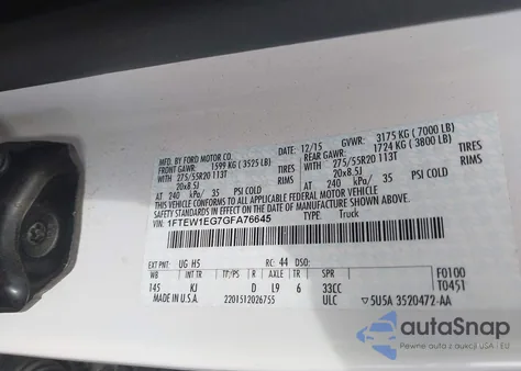 2016 Ford F-150 King Ranch from USA, damaged, VIN 1FTEW1EG7GFA76645